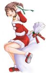  brown_hair christmas detached_sleeves kimi_kiss nyazui open_mouth ponytail sakino_asuka santa_costume short_hair solo 