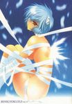  ass ayanami_rei blue_hair breasts carnelian convenient_arm eyepatch feathers highres large_breasts looking_at_viewer naked_ribbon neon_genesis_evangelion ribbon short_hair sideboob solo white_ribbon 