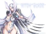  armor bikini_armor black_sclera breasts claws cleavage large_breasts lips momofuki_rio navel purple_eyes silver_hair soho_reina solo wide_hips witchblade 