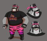  2019 anthro artichoke_(buddy_thunderstruck) bandanna black_hair blush buddy_thunderstruck_(series) canid canine clothed clothing facial_hair fingerless_gloves footwear full-length_portrait fully_clothed gloves hair male mammal mustache open_mouth pants polartoons portrait sharp_teeth shirt simple_background smile solo teeth unibrow 