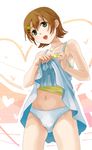  brown_hair bulge dress dress_lift green_eyes hair_ornament hairclip lace lace-trimmed_panties mako-chan_(minami-ke) makoto_(minami-ke) male_focus minami-ke navel otoko_no_ko otosume_ruiko panties short_hair solo underwear white_panties 