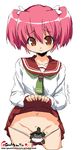  animal copyright_request hair_ribbon oekaki onija_tarou orange_eyes pink_hair ribbon school_uniform skirt skirt_lift solo turtle twintails 