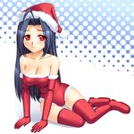  bad_id bad_pixiv_id blue_hair breasts christmas cleavage elbow_gloves gloves hat idolmaster idolmaster_(classic) idolmaster_1 long_hair medium_breasts miura_azusa red_eyes red_gloves santa_costume santa_hat solo thighhighs totokichi 