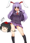  absurdres animal_ears blush bunny_ears hat henkuma highres kimeemaru long_hair looking_at_viewer necktie open_mouth panties pantyshot purple_hair red_neckwear reisen_udongein_inaba shameimaru_aya solo striped striped_panties touhou translated underwear yukkuri_shiteitte_ne 