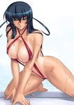  arm_support black_hair blush breasts covered_nipples green_eyes huge_breasts igawa_asagi kagami_hirotaka kneeling long_hair looking_at_viewer one-piece_tan parted_lips pool poolside red_swimsuit slingshot_swimsuit solo spread_legs swimsuit taimanin_(series) taimanin_asagi tan tanline v_arms wet wet_hair 