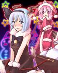  animal_costume animal_ears bad_id bad_pixiv_id bell blue_eyes blush christmas hat konpaku_youmu multiple_girls pink_eyes pink_hair reindeer_costume ribbon saigyouji_yuyuko santa_costume short_hair silver_hair tail touhou yonyon 