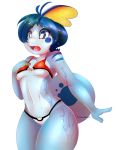  2019 anthro anthrofied bikini blue_cheeks blue_eyes blue_hair blue_skin breasts clothed clothing female hair nintendo open_mouth pok&eacute;mon pok&eacute;mon_(species) pok&eacute;morph rosy_cheeks simple_background sobble solo swimsuit theredghost video_games watermark white_background white_pupils 