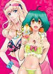  bikini blonde_hair green_hair long_hair macross macross_frontier multiple_girls ranka_lee sheryl_nome short_hair swimsuit unizo 