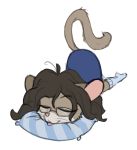  2018 aggie_(artist) anthro brown_fur brown_hair clothed clothing digital_media_(artwork) dormouse eyewear female fur glasses hair legwear long_hair lying mammal on_ground pillow rodent simple_background skirt sleeping socks solo tongue tongue_out whiskers white_background 