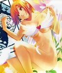  breasts feathers green_eyes koutaro large_breasts lying nude orange_hair rio_rollins short_hair solo super_blackjack 