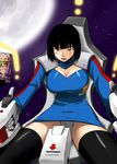  bad_id bad_pixiv_id black_hair blue_eyes breasts cleavage cockpit large_breasts panties pantyshot pixiv_robot_wars short_hair solo space spread_legs tachibana_roku thighhighs underwear uniform upskirt white_panties 