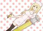  blonde_hair higurashi_no_naku_koro_ni large_syringe long_hair nurse oversized_object solo syringe takano_miyo thighhighs uniform yellow_eyes yukitsuki_hisa zettai_ryouiki 