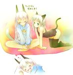  all_fours animal_ears bad_id bad_pixiv_id barefoot blush dreaming drooling eila_ilmatar_juutilainen green_eyes indian_style multiple_girls panties saeki_touma sanya_v_litvyak silver_hair sitting sleeping strike_witches tail thighhighs underwear world_witches_series 
