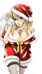  between_breasts blonde_hair breasts christmas cleavage dress hat huge_breasts lupin_iii mine_fujiko rina3103 santa_costume santa_hat solo strapless strapless_dress thighhighs 