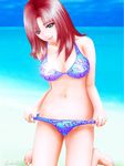  adjusting_clothes adjusting_swimsuit artist_request beach bikini blue_eyes copyright_request day kneeling long_hair non-web_source red_hair solo swimsuit 