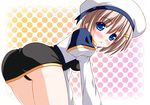  ass bad_id bad_pixiv_id bent_over blue_eyes blush brown_hair hair_ornament hat lyrical_nanoha mahou_shoujo_lyrical_nanoha_strikers panties short_hair solo tsukimi_pasta underwear x_hair_ornament yagami_hayate 