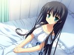  bed black_hair blue_eyes game_cg jpeg_artifacts kobuichi kousaka_chihaya long_hair natsuzora_kanata nightgown non-web_source pillow smile solo 