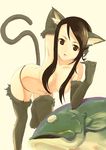  animal_ears brown_eyes brown_hair cat_ears cat_tail copyright_request elbow_gloves fish futari_no_ana gloves long_hair solo tail thighhighs topless 