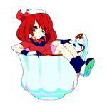  artist_request bandana blue_eyes cup gloves haruka_(pokemon) in_container in_cup lowres minigirl pokemon red_hair short_hair simple_background solo teacup white_background 