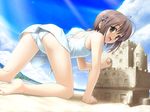  amatsume_akira antenna_hair ass barefoot beach day feet game_cg hashimoto_takashi one-piece_swimsuit open_mouth polka_dot polka_dot_swimsuit sand_castle sand_sculpture short_hair solo swimsuit yosuga_no_sora 