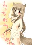  animal_ears ass breasts brown_hair holo long_hair medium_breasts nanaroba_hana nipples nude red_eyes solo spice_and_wolf tail wolf_ears 