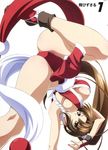  ass blush breasts brown_hair cleavage fatal_fury highres izumi_mahiru japanese_clothes large_breasts long_hair panties pelvic_curtain ponytail queen's_gate revealing_clothes shiranui_mai smile solo tabi the_king_of_fighters thighs underwear 