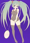  badminton badminton_racket breasts curvy green_eyes green_hair hatsune_miku ichimatsu_akebi large_breasts long_hair racket solo thighhighs twintails very_long_hair vocaloid 