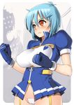  blue_hair breasts copyright_request gloves large_breasts maebari nagase_haruhito no_panties red_eyes short_hair solo 