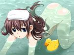  all_fours amamiya_natsume bath blue_eyes edelweiss game_cg katakura_shinji long_hair looking_at_viewer nude rubber_duck solo towel towel_on_head 
