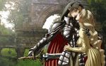  1280x800 2girls armor kiss multiple_girls sword weapon yuri 