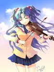  bad_id bad_pixiv_id blue_hair clannad closed_eyes cuteg hair_bobbles hair_ornament ichinose_kotomi instrument long_hair solo two_side_up violin 