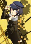  androgynous black_hair blue_eyes hat highres nagy open_clothes persona persona_4 reverse_trap shirogane_naoto short_hair solo 