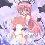  ahoge bad_id bad_pixiv_id bra breasts covered_nipples elbow_gloves gloves hat huge_breasts kurokawa_izumi lala_satalin_deviluke lingerie long_hair panties peke pink_hair puffy_nipples solo tail thighhighs to_love-ru underboob underwear 