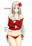  cameltoe christmas flower ga-rei ga-rei_zero groin hair_flower hair_ornament illusionk isayama_mei long_hair panties red_eyes red_panties santa_costume side-tie_panties silver_hair solo underwear 