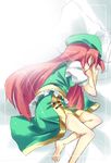  bad_id bad_pixiv_id barefoot feet hat hong_meiling light long_hair lying on_side red_hair ribbon sketch sleeping solo subachi sunlight touhou 