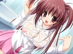  blush breasts brown_hair casual_clothing cute large_breasts see-through surprised 