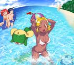  angol_mois bandeau_bikini beach blonde_hair cameltoe dark_skin hinata_fuyuki hinata_natsumi keroro keroro_gunsou tagme tamama water wet yellow_eyes 