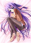  ass black_legwear breasts ginga_nakajima green_eyes hair_ribbon high_heels long_hair lyrical_nanoha mahou_shoujo_lyrical_nanoha_strikers medium_breasts military military_uniform nipples open_clothes open_shirt panties panties_under_pantyhose pantyhose purple_hair ribbon shirt shoes solo teruui thighband_pantyhose tsab_ground_military_uniform underwear uniform 