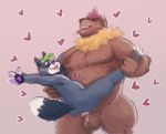  &lt;3 2019 anal anal_penetration anthro balls belly beribear blush brown_fur cum duo eyes_closed fur humanoid_hands male male/male mammal moobs nipples overweight overweight_male penetration penis sex simple_background tongue tongue_out ursid 