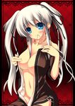  blue_eyes breasts large_breasts long_hair mabinogi nao_(mabinogi) open_clothes solo twintails umitsubame white_hair 