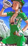  blush bodysuit breasts copyright_request cyclist drinking green_bodysuit large_breasts lowres mu-pyon oekaki solo sweat unzipped 