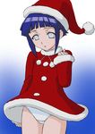  blue_hair christmas hat hyuuga_hinata lowres naruto naruto_(series) okiyumi_kase panties pantyshot santa_costume santa_hat short_hair solo underwear 