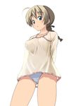  bad_id bad_pixiv_id blue_eyes braid brown_hair kakifly long_hair lynette_bishop no_pants panties see-through single_braid solo strike_witches underwear world_witches_series 
