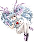  blue_hair bodysuit boots copyright_request drill_hair gloves hair_ribbon long_hair md5_mismatch red_eyes ribbon sanri_youko simple_background solo twintails very_long_hair white_background 