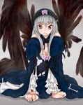 bad_id bad_pixiv_id breasts brown_eyes dress frills hairband rozen_maiden scharfschutze silver_hair small_breasts solo suigintou wings 