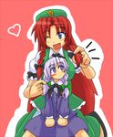  blue_eyes blush child harukatron hat heart hong_meiling izayoi_sakuya long_hair multiple_girls red_hair ribbon short_hair silver_hair touhou younger 