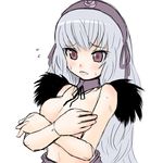  breasts doll_joints enokids hairband long_hair lowres rozen_maiden silver_hair small_breasts solo suigintou topless wings 