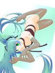  ass bad_id bad_pixiv_id bottomless breasts cleavage elbow_gloves feet gloves green_eyes green_hair green_nails hatsune_miku koibumi long_hair lying nail_polish open_mouth ribbon small_breasts solo tattoo thighhighs twintails very_long_hair vocaloid 
