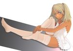  blonde_hair blue_eyes chemise full_body kiriman_(souldeep) original sitting solo stretch thighhighs white_legwear 