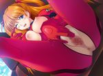  1girl ;o anus bangs blue_eyes blush bodysuit breasts censored cleavage cloud cockpit dutch_angle embarrassed foreshortening hair_ornament i's_(circle) large_breasts legs_up long_hair looking_at_viewer masturbation neon_genesis_evangelion nipple_slip nipples no_bra no_panties one_eye_closed open_clothes open_mouth orange_hair plugsuit puffy_nipples pussy sitting sky solo soryu_asuka_langley spread_legs spread_pussy turtleneck twintails wince window wink 